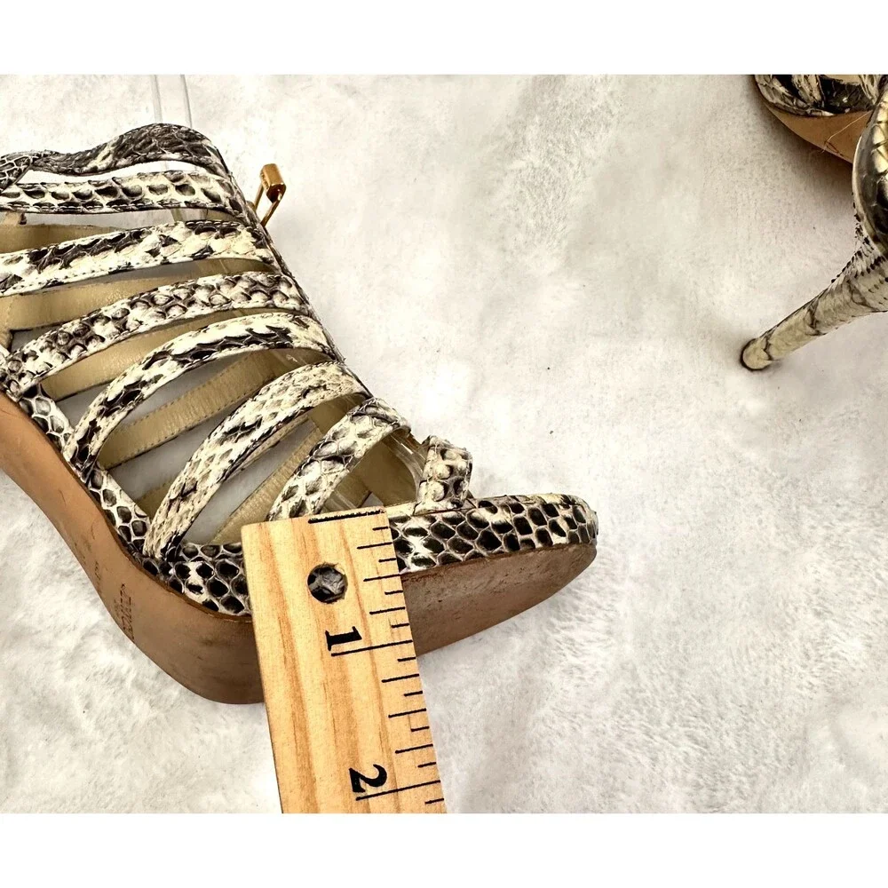 Jimmy Choo Women's Snakeskin Heels Strappy Sandals Front Gold Zip Python SZ 37 - Picture 7 of 14